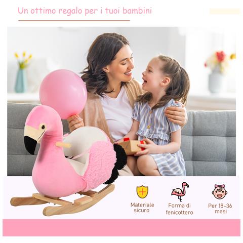 Fenicottero Dondolo In Legno E Peluche Rosa - Foto 2