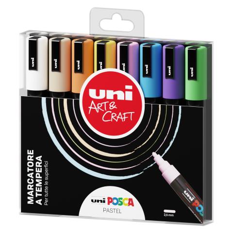 Marcatore A Tempera Inchiostro Pigmentato Uni Posca 1,8-2,5 Mm Colori Assortiti Pastello Cf. 8 Pz - M Pc5mp 8p - Foto 2
