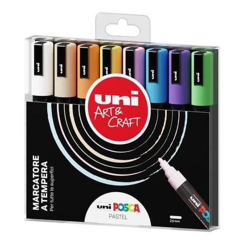 Marcatore A Tempera Inchiostro Pigmentato Uni Posca 1,8-2,5 Mm Colori Assortiti Pastello Cf. 8 Pz - M Pc5mp 8p - Foto 1