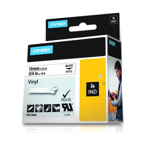 Nastro Industriale in Vinile per Etichettatrice Modello D1 Formato 1.9 mm x 5.5 m Nero su Bianco - Foto 1