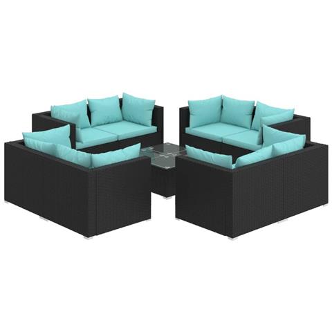 Set Divani Da Giardino 9 Pz Con Cuscini In Polyrattan Nero - Foto 1