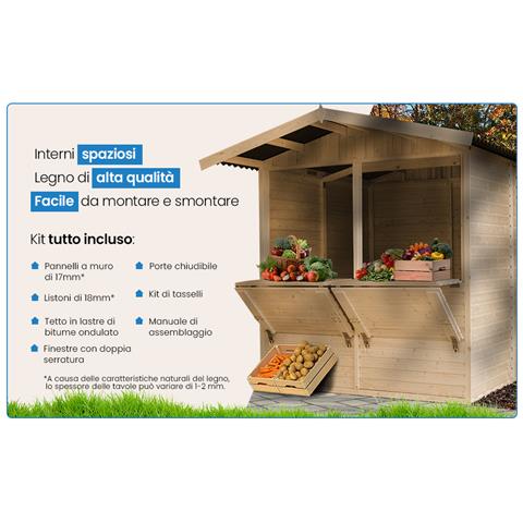 Chiosco Commerciale In Legno Naturale A Pannelli H232x253x263 Cm / 4 M2- Stand Di Vendita Con Pavimento M149 - Foto 8