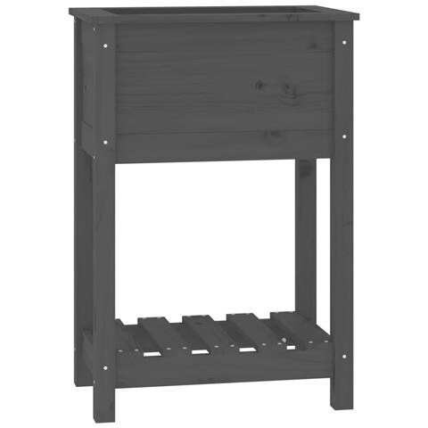 Fioriera Con Mensola Grigia 54x34,5x81cm Legno Massello Di Pino - Foto 2