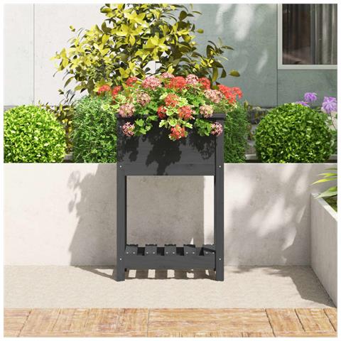 Fioriera Con Mensola Grigia 54x34,5x81cm Legno Massello Di Pino - Foto 3