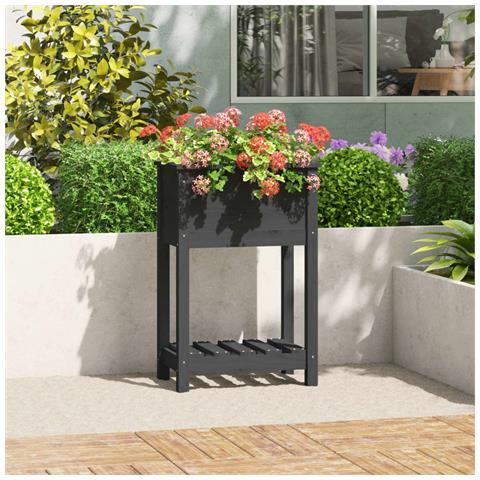 Fioriera Con Mensola Grigia 54x34,5x81cm Legno Massello Di Pino - Foto 1