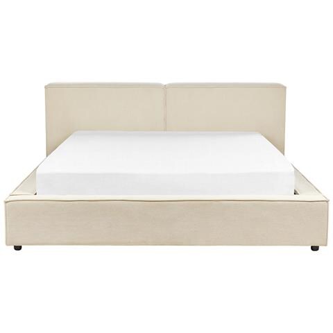 Letto Matrimoniale Velluto A Coste Beige 180 X 200 Cm Linards - Foto 2