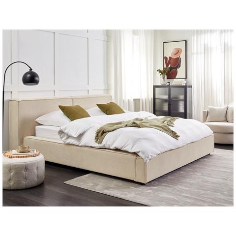 Letto Matrimoniale Velluto A Coste Beige 180 X 200 Cm Linards - Foto 1