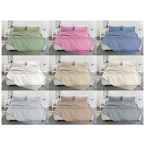 Completo Lenzuola Matrimoniale 100% Raso Cotone Tinta Unita Made Italy Matrimoniale Malva - Foto 2