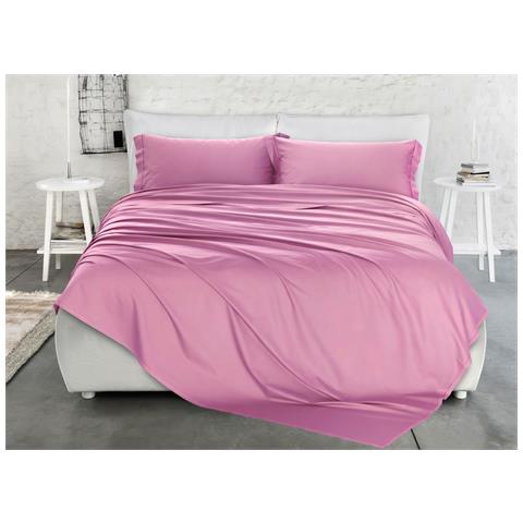 Completo Lenzuola Matrimoniale 100% Raso Cotone Tinta Unita Made Italy Matrimoniale Malva - Foto 1