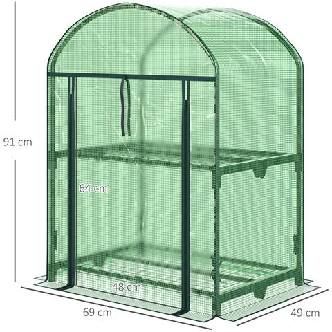 Mini Serra Da Giardino Con 2 Ripiani In Metallo E Copertura In Pe, 69x49x92cm, Verde - Foto 2
