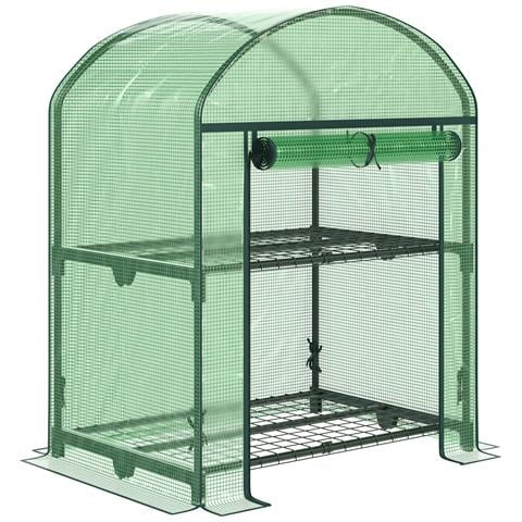 Mini Serra Da Giardino Con 2 Ripiani In Metallo E Copertura In Pe, 69x49x92cm, Verde - Foto 1