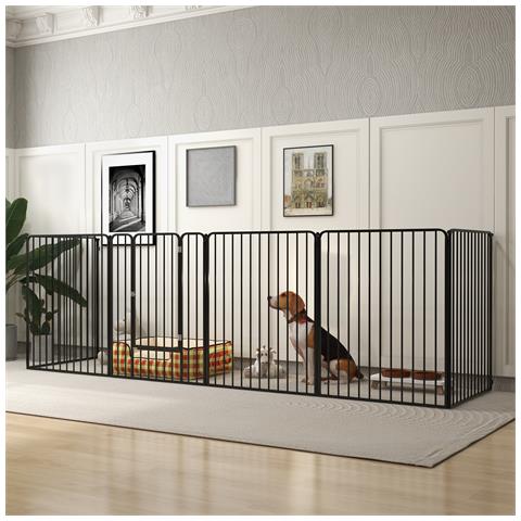 Recinto Per Cani Grandi A 6 Pannelli Modulabili In Acciaio, 164x83x100 Cm, Nero - Foto 2