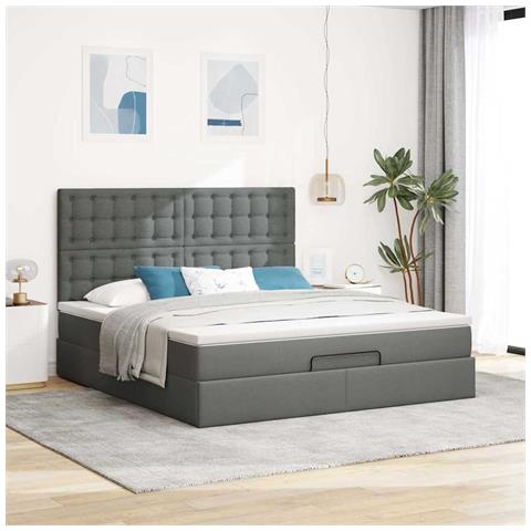 Struttura Letto Pouf Con Materasso 160x200 Cm In Tessuto - Foto 3