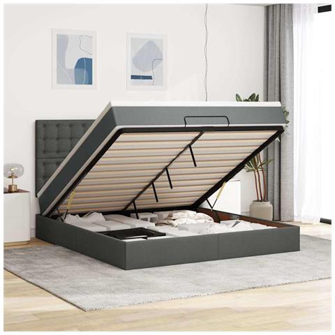 Struttura Letto Pouf Con Materasso 160x200 Cm In Tessuto - Foto 1