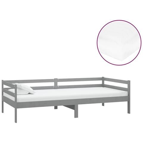 Divano Letto Con Materasso 90x200 Cm Grigio In Legno Di Pino - Foto 1