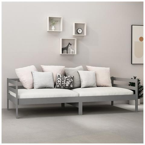Divano Letto Con Materasso 90x200 Cm Grigio In Legno Di Pino - Foto 2