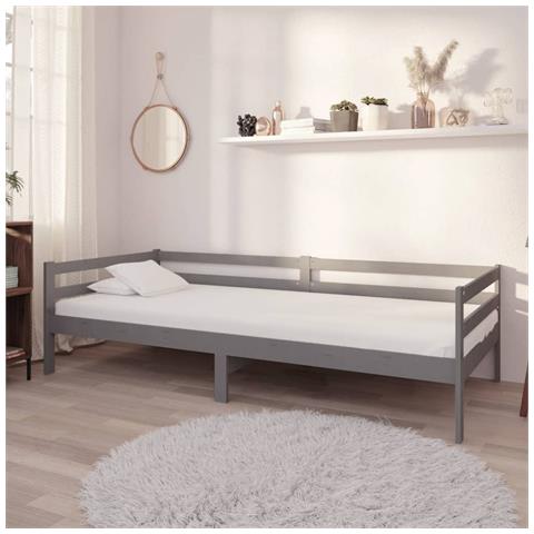 Divano Letto Con Materasso 90x200 Cm Grigio In Legno Di Pino - Foto 8