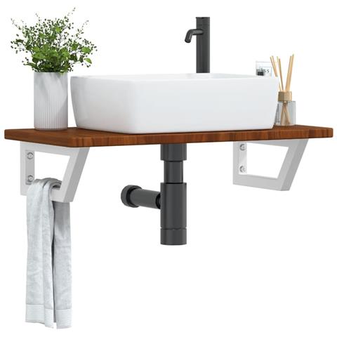 Ripiano A Parete Per Lavabo In Acciaio E Massello Di Rovere - Foto 8