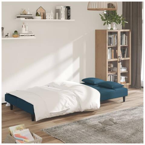 Lusso Casadino -  Divano Letto A 2 Posti Con 2 Cuscini Blu In Velluto - Foto 2