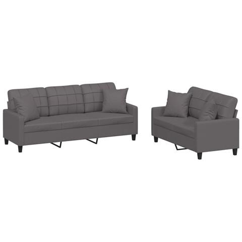 Set di Divani 2 pz con Cuscini Grigio in Similpelle - Foto 1