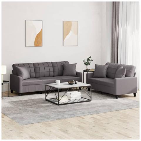 Set di Divani 2 pz con Cuscini Grigio in Similpelle - Foto 2