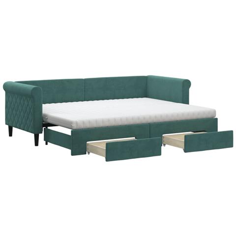 Divano Letto Estraibile Cassetti Verde Scuro 80x200cm Velluto - Foto 1
