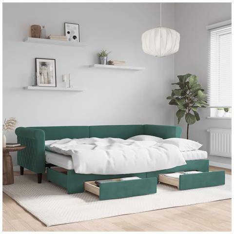 Divano Letto Estraibile Cassetti Verde Scuro 80x200cm Velluto - Foto 2