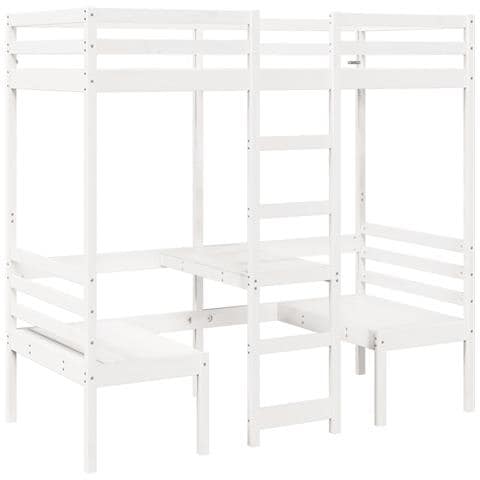 Giroletto Soppalco con Scrivania e Sedie Bianco 90x190cm Pino - Foto 1