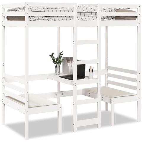 Giroletto Soppalco con Scrivania e Sedie Bianco 90x190cm Pino - Foto 2