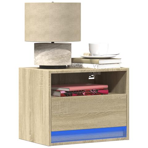 Comodino a Parete con luci LED Rovere Sonoma - Foto 2