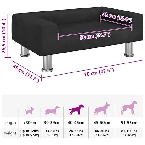 Lettino per Cani Nero 70x45x26,5 cm in Velluto - Foto 7