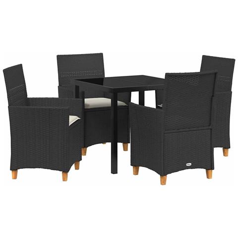 Set da Pranzo per Giardino 5 pcs Nero polyrattan - Foto 1