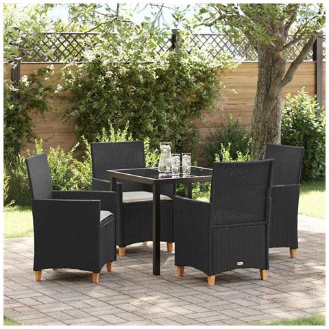 Set da Pranzo per Giardino 5 pcs Nero polyrattan - Foto 2