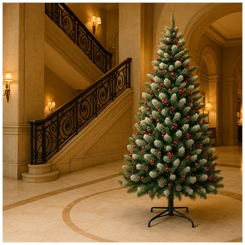 Albero Di Natale Mingerl 180cm Con Punte Innevate 800 E Bacche Super Folto - Foto 2