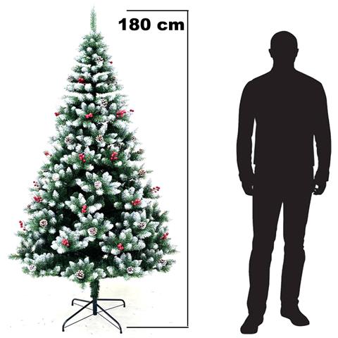 Albero Di Natale Mingerl 180cm Con Punte Innevate 800 E Bacche Super Folto - Foto 4