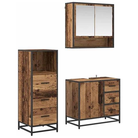 Set di mobili per il bagno con cassetto 3 pcs Legno vecchio - Foto 1
