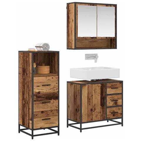 Set di mobili per il bagno con cassetto 3 pcs Legno vecchio - Foto 2