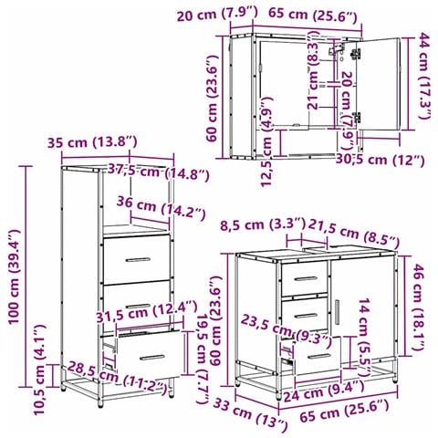 Set di mobili per il bagno con cassetto 3 pcs Legno vecchio - Foto 8