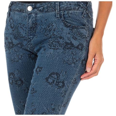 Pantalone Lungo In Denim Stampato Ed Elastico 10db50210 Donna - Foto 3