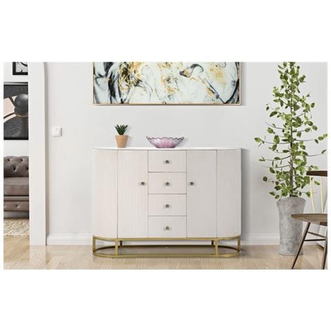 Mobile Montpellier Crema In Velluto Con Cassetti E Gambe Dorate — 120x40x85 Cm - Foto 8