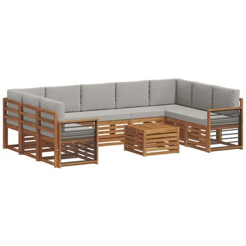 Set divani con cuscino 10 pcs Grigio Naturale e Chiaro - Foto 1