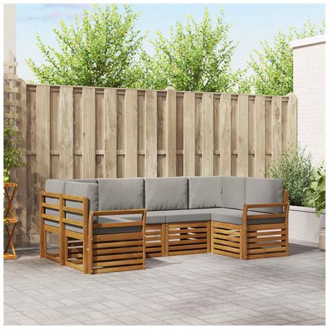 Set divani con cuscino 6 pcs Grigio Naturale e Chiaro - Foto 2