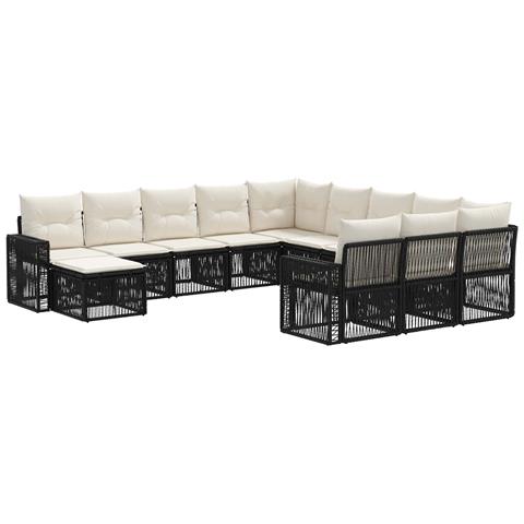 Set Divano da Giardino 12 pcs Nero e Bianco Crema polyrattan - Foto 1