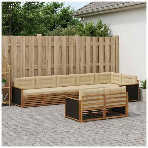 Set di divani da esterno con cuscino 8 pcs Naturale e Beige - Foto 2