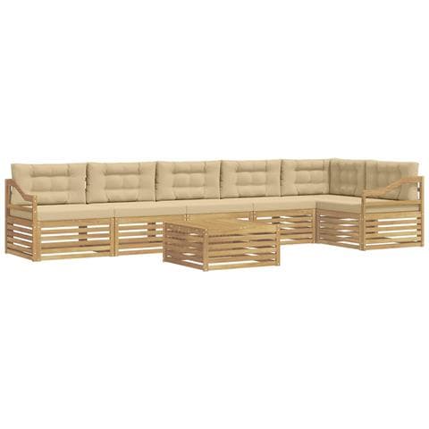 Set di divani da esterno 7 pcs Bianco e Beige Poliestere - Foto 1