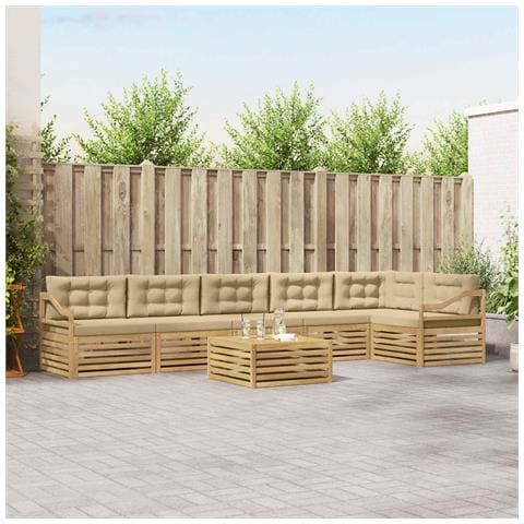 Set di divani da esterno 7 pcs Bianco e Beige Poliestere - Foto 2