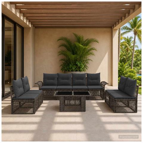 Set Divano da Giardino 9 pz Grigio e Grigio Scuro polyrattan - Foto 2