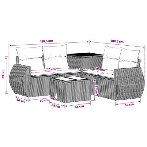 Set di divani 6 pz Nero e Bianco Crema - Foto 2