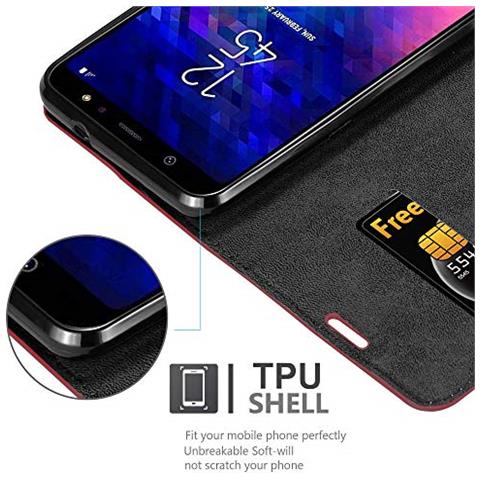 Custodia Compatibile Con Samsung Galaxy A6 Plus 2018 In Rosso Mela - Coperchio Protettiva Con Chiusura Magnetica, Funzione Stand E Tasca Per Le Carte - Foto 2