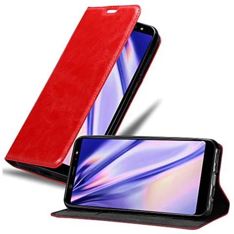 Custodia Compatibile Con Samsung Galaxy A6 Plus 2018 In Rosso Mela - Coperchio Protettiva Con Chiusura Magnetica, Funzione Stand E Tasca Per Le Carte - Foto 1